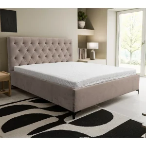 Gestoffeerd bed Chesterfield met hoofdeinde, 140 x 200 cm, tweepersoonsbed met bedbak en lattenbodem van metaal, veloursstof, kleur: bruin