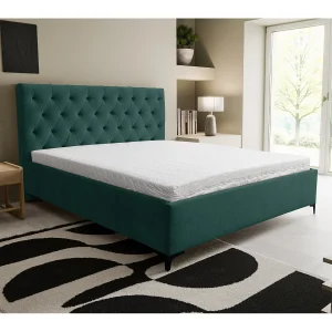 Gestoffeerd bed Chesterfield met hoofdeinde, 160 x 200 cm, tweepersoonsbed met bedbak en lattenbodem van metaal, veloursstof, kleur: groen