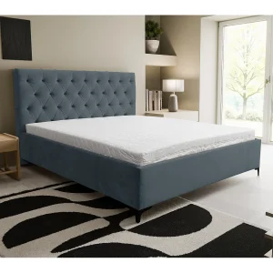 Gestoffeerd bed Chesterfield met hoofdeinde, 140 x 200 cm, tweepersoonsbed met bedbak en lattenbodem van metaal, veloursstof, kleur: donkergrijs