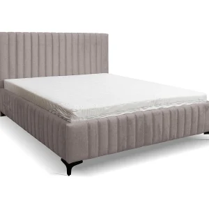 Gestoffeerd bed Quant met hoofdeinde, 140 x 200 cm, tweepersoonsbed met bedbak en lattenbodem van metaal, veloursstof, kleur: bruin