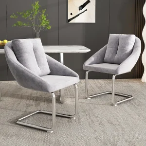 Grijze fluwelen eetkamerstoel, luxe draaibare fauteuil met kussens, ergonomisch design, gebogen poten (72,39 x 60,96 x 50,17 cm) Grijze fluwelen eetkamerstoel, luxe draaibare fauteuil met kussens, ergonomisch design, gebogen poten (72,39 x 60,96 x 50,17 cm)