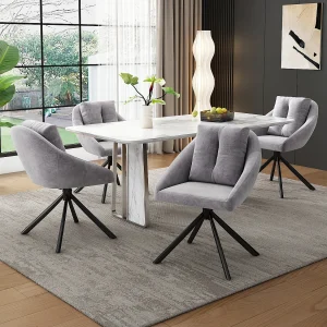 Grijze fluwelen eetkamerstoel, modern design, draaibaar, fluwelen materiaal, metalen frame (72,39 x 62,23 x 49,53 cm) Grijze fluwelen eetkamerstoel, modern design, draaibaar, fluwelen materiaal, metalen frame (72,39 x 62,23 x 49,53 cm)