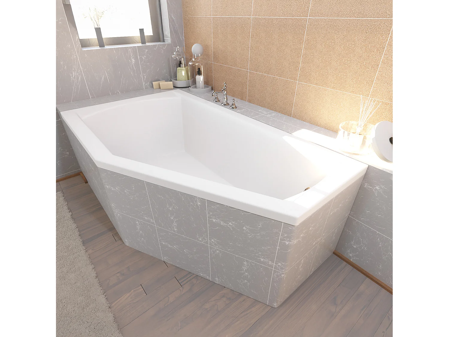 Hoekbad SELENA 150x90 rechts met piepschuim bekleding | Afvoer & voeten GRATIS!