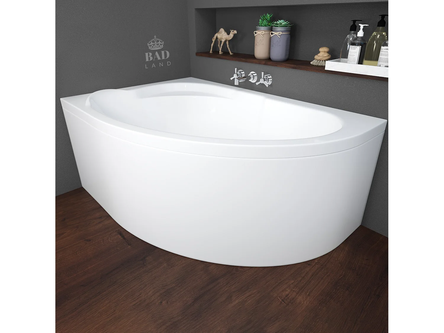 Hoekbad STANDARD 130x85 rechts met acrylschort | Afvoer & voeten GRATIS!