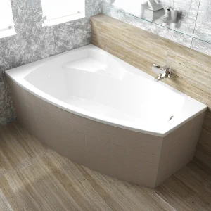 Hoekbad FRIDA 140×90 links met piepschuim bekleding | Afvoer &amp; poten GRATIS!