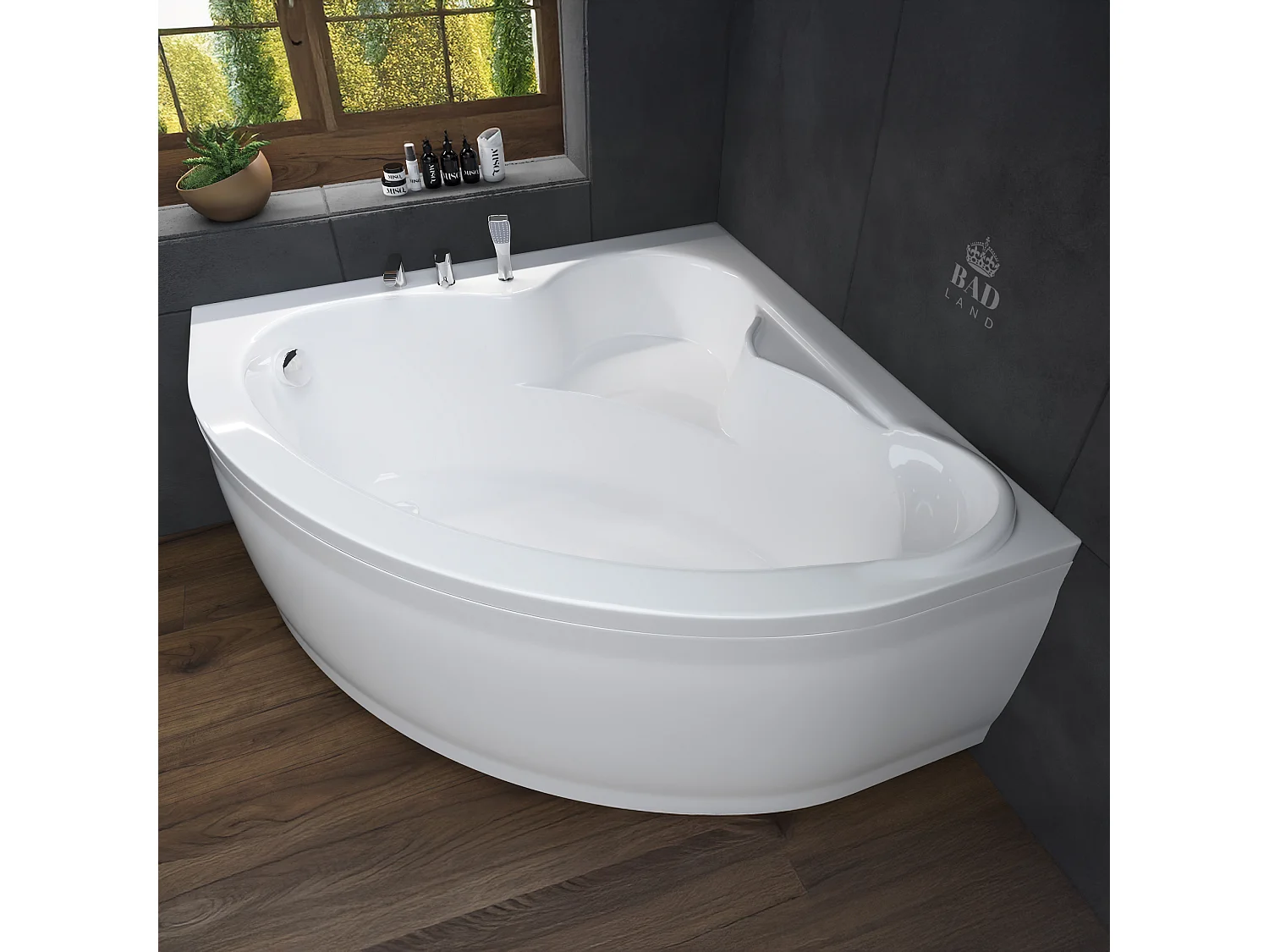 Hoekbad STANDARD 130x130 met acrylrand | Afvoer & poten GRATIS!