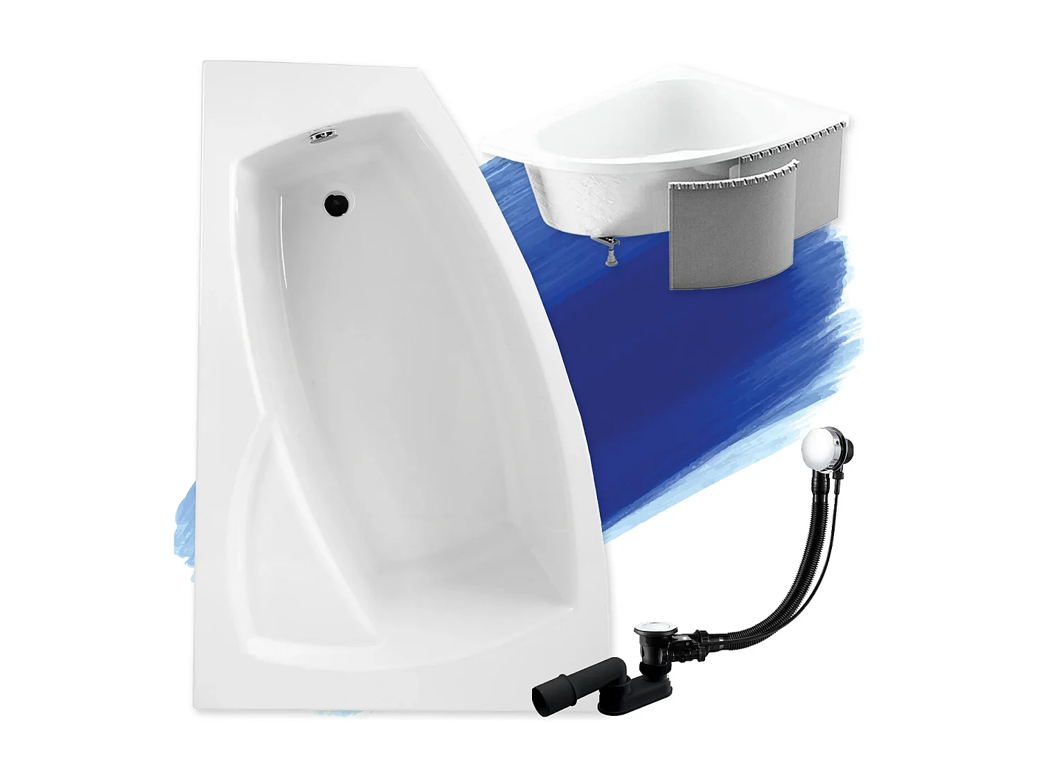 Hoekbadkuip FRIDA 160x105 links met piepschuimbekleding | Afvoer & poten GRATIS!