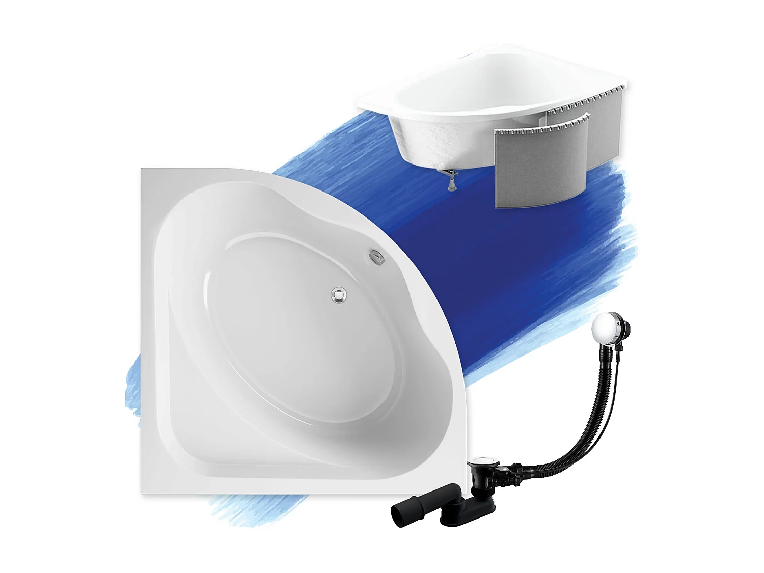 Hoekbad STANDARD 150x150 met piepschuim bekleding | Afvoer & poten GRATIS!