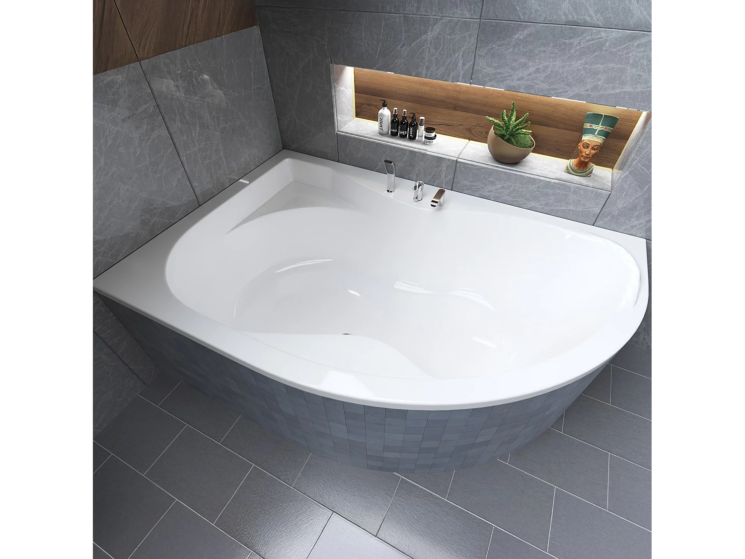 Hoekbad DORA 170x110 links met piepschuim bekleding | Afvoer & voeten GRATIS!