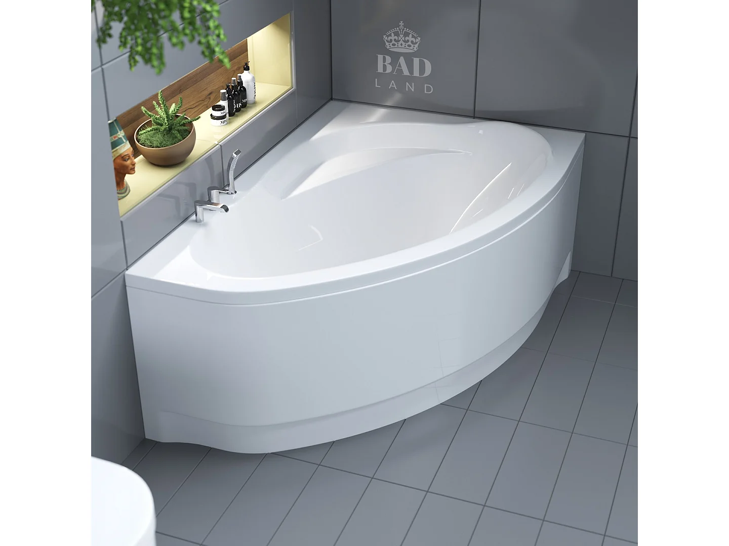 Hoekbad MAREA 150x100 rechts met acrylschort | Afvoer & poten GRATIS!