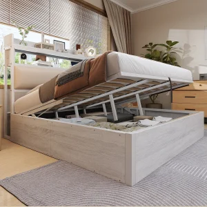 Gestoffeerd tweepersoonsbed met USB, met opbergvak, 180 x 200 cm, lattenbodem, wit Gestoffeerd tweepersoonsbed met USB, met opbergvak, 180 x 200 cm, lattenbodem, wit
