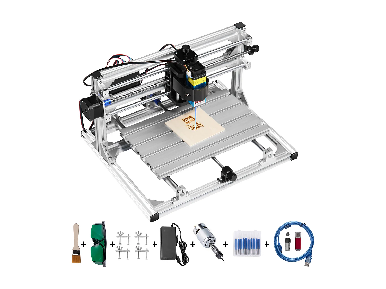 Graafmachine, SucceBuy 3 Assen CNC Gravure Kit 3018 DIY met 500 mW Laser, Freesmachine voor Hout, PCB