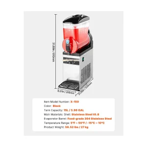Granietmachine SucceBuy, Enkel Reservoir van 15 L, RVS, Verkoopmachine voor Koude Dranken, voor Huis, Restaurants, Cafés, Bars Granietmachine SucceBuy, Enkel Reservoir van 15 L, RVS, Verkoopmachine voor Koude Dranken, voor Huis, Restaurants, Cafés, Bars