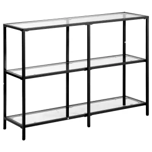 Glazen Consoletafel SucceBuy met 3 Niveaus, Rechthoekig, Modern, Bijzettafel met Blad van Gehard Glas, IJzeren Poten en Anti-kantelvoorziening, Zwart Glazen Consoletafel SucceBuy met 3 Niveaus, Rechthoekig, Modern, Bijzettafel met Blad van Gehard Glas, IJzeren Poten en Anti-kantelvoorziening, Zwart
