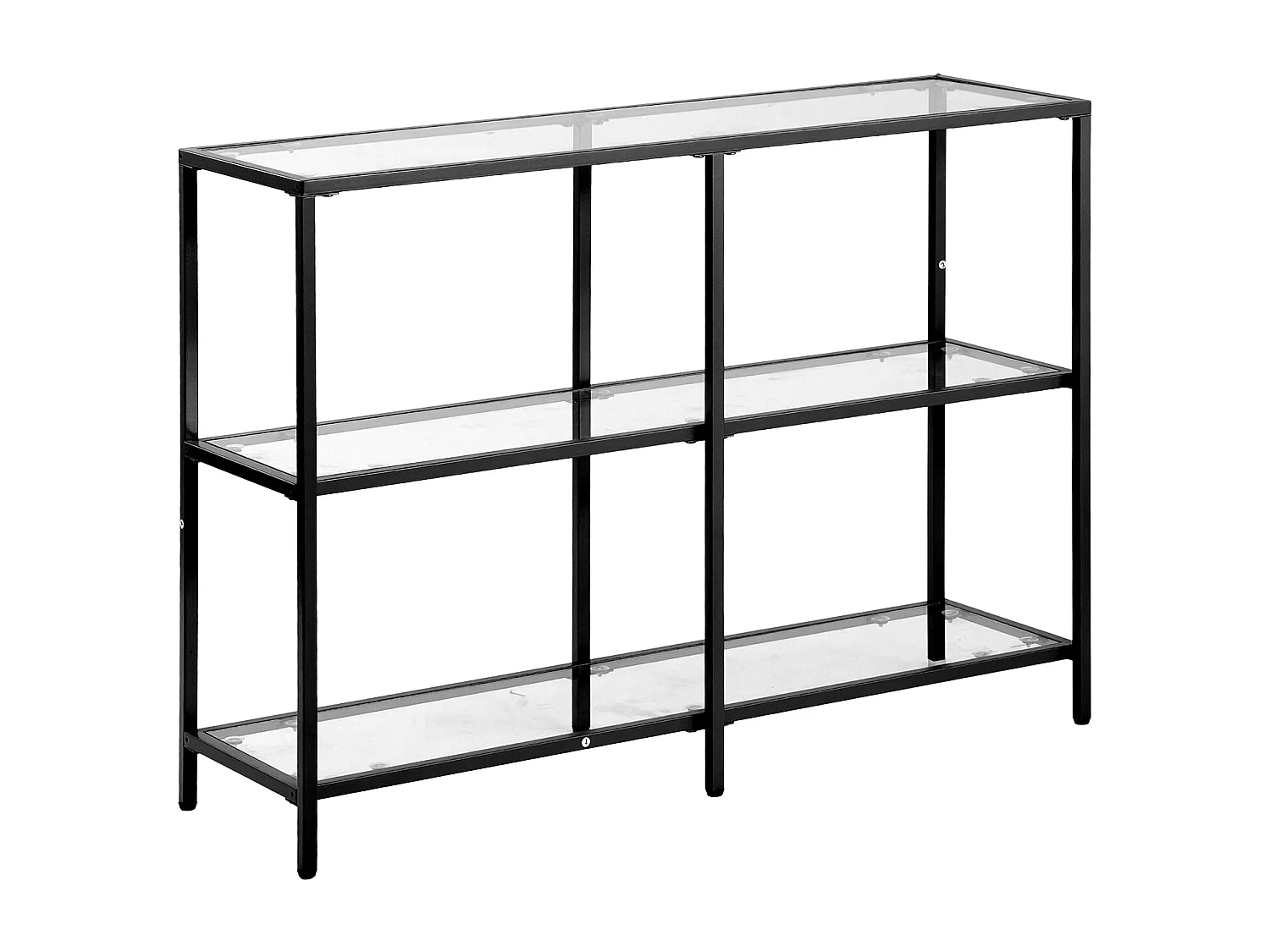 Glazen Consoletafel SucceBuy met 3 Niveaus, Rechthoekig, Modern, Bijzettafel met Blad van Gehard Glas, IJzeren Poten en Anti-kantelvoorziening, Zwart