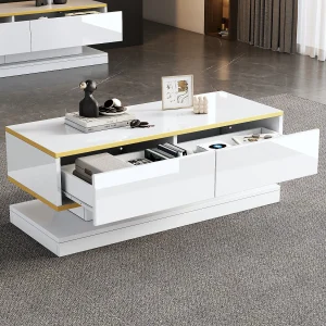 Glanzende salontafel – 100 x 50 x 38 cm – met 2 lades – bijzettafel – spaanplaat – wit