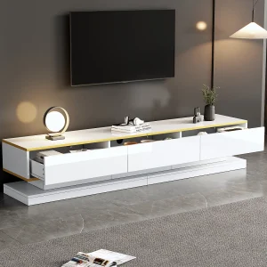 Glanzende tv-kast – 200 x 40 x 40 cm – met 3 laden – vrijstaande tv-kast – spaanplaat – wit Glanzende tv-kast – 200 x 40 x 40 cm – met 3 laden – vrijstaande tv-kast – spaanplaat – wit