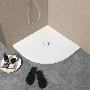 Halfronde douchebak "Milano" wit in steenlook hars antislip cm 90x90h Halfronde douchebak "Milano" wit in steenlook hars antislip cm 90x90h