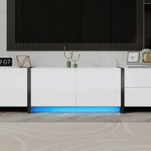 Glanzend TV-meubel 170×30×39 cm – met LED-verlichting – 3 deuren en 1 la – Spaanplaat – Wit