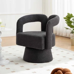 Grijze fauteuil – Ronde fauteuil met brede kussens en armleuningen – pluche – voor woonkamers en slaapkamers Grijze fauteuil – Ronde fauteuil met brede kussens en armleuningen – pluche – voor woonkamers en slaapkamers