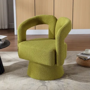 Groene fauteuil – Ronde fauteuil met brede kussens en armleuningen – pluche – voor woonkamers en slaapkamers Groene fauteuil – Ronde fauteuil met brede kussens en armleuningen – pluche – voor woonkamers en slaapkamers