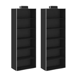 Hangende Opbergplanken 2 stuks 6 Niveaus Stof Zwart en Wit