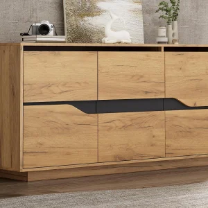 Glanzend buffet 140×40×76 cm – 3 deuren – met verstelbare planken – spaanplaat – naturel Glanzend buffet 140×40×76 cm – 3 deuren – met verstelbare planken – spaanplaat – naturel