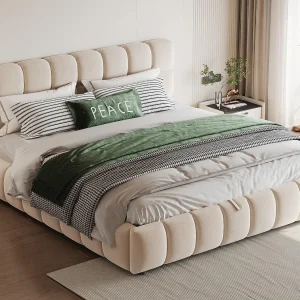 Gestoffeerd opbergbed 140×190 cm – Tweepersoonsbed – Fluweel – Beige (matras niet inbegrepen) Gestoffeerd opbergbed 140×190 cm – Tweepersoonsbed – Fluweel – Beige (matras niet inbegrepen)