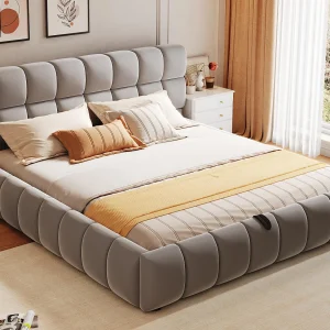 Gestoffeerd opbergbed 140×200 cm – Tweepersoonsbed – Fluweel – Grijs (matras niet inbegrepen) Gestoffeerd opbergbed 140×200 cm – Tweepersoonsbed – Fluweel – Grijs (matras niet inbegrepen)