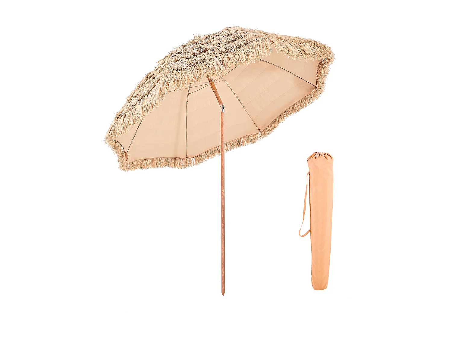 Hawaiiaanse Parasol SucceBuy, 2,4 m Kantelbare Exotische Parasol met Rieten Dak PP, 8 Metalen Baleinen, voor Strand, Terras, Zwembad, Tuin
