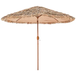 Hawaiiaanse Parasol SucceBuy, 2,7 m Kantelbare Exotische Parasol met Rieten Dak, PP, 8 Metalen Baleinen, voor Strand, Terras, Zwembad, Tuin
