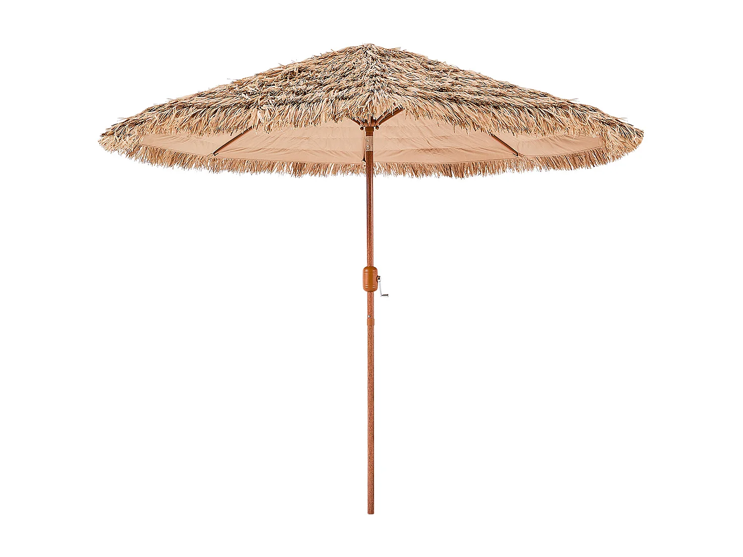 Hawaiiaanse Parasol SucceBuy, 2,7 m Kantelbare Exotische Parasol met Rieten Dak, PP, 8 Metalen Baleinen, voor Strand, Terras, Zwembad, Tuin