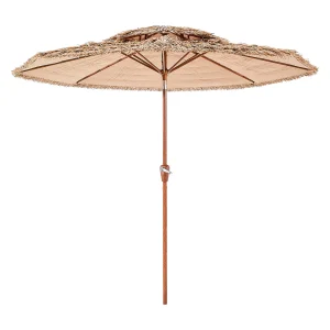 Hawaiiaanse Parasol SucceBuy, 2,7 m Kantelbare Exotische Parasol met Rieten Dak, PP, 8 Metalen Ribben, voor Strand, Terras, Zwembad, Tuin Hawaiiaanse Parasol SucceBuy, 2,7 m Kantelbare Exotische Parasol met Rieten Dak, PP, 8 Metalen Ribben, voor Strand, Terras, Zwembad, Tuin