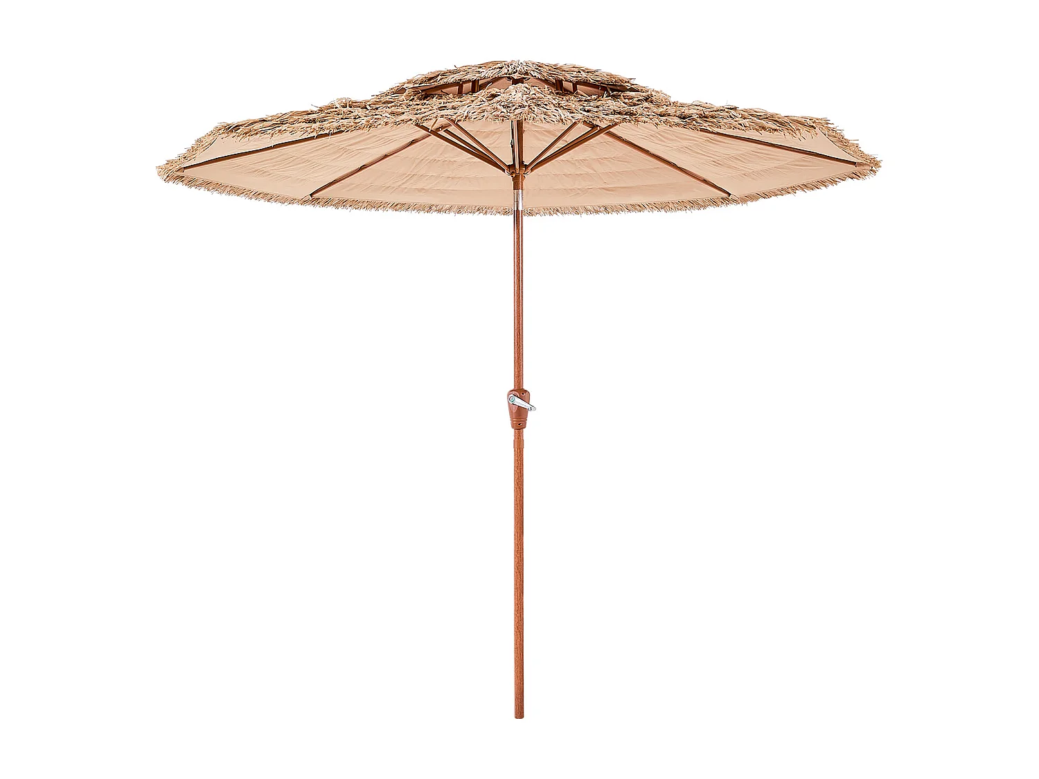 Hawaiiaanse Parasol SucceBuy, 2,7 m Kantelbare Exotische Parasol met Rieten Dak, PP, 8 Metalen Ribben, voor Strand, Terras, Zwembad, Tuin
