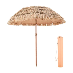 Hawaiiaanse Parasol SucceBuy, 2 m Kantelbare Exotische Parasol met PP Rieten Dak, 8 Metalen Baleinen, voor Strand, Terras, Zwembad, Tuin