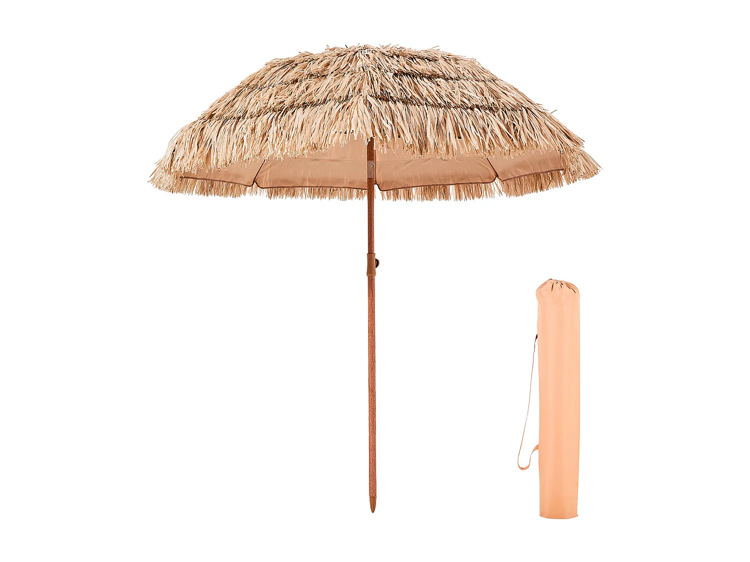 Hawaiiaanse Parasol SucceBuy, 2 m Kantelbare Exotische Parasol met PP Rieten Dak, 8 Metalen Baleinen, voor Strand, Terras, Zwembad, Tuin