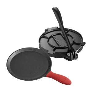 Heavy Duty Gietijzeren Tortillapers SucceBuy, 25 cm Chapatimaker, met Handvat en 100 Bakpapiertjes, voor Tortilla's Heavy Duty Gietijzeren Tortillapers SucceBuy, 25 cm Chapatimaker, met Handvat en 100 Bakpapiertjes, voor Tortilla's
