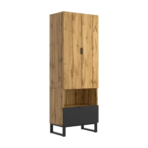 Halkast met lade, verstelbare planken en kledingrek, spaanplaat, naturel en zwart (180x38x65 cm) Halkast met lade, verstelbare planken en kledingrek, spaanplaat, naturel en zwart (180x38x65 cm)