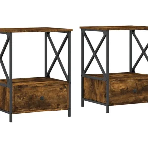 Hilda Nachtkastjes 2 st 50x41x65 cm bewerkt hout gerookt eikenkleurig Hilda Nachtkastjes 2 st 50x41x65 cm bewerkt hout gerookt eikenkleurig