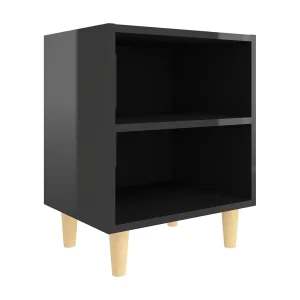 Haugesund  Nachtkastje met houten poten 40x30x50 cm hoogglans zwart