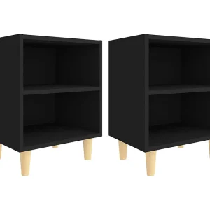 Haugesund  Nachtkastjes 2 st met massief houten poten 40x30x50 cm zwart