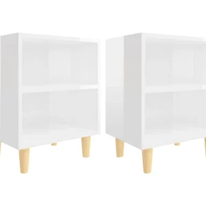 Haugesund  Nachtkastjes 2 st met houten poten 40x30x50 cm hoogglans wit
