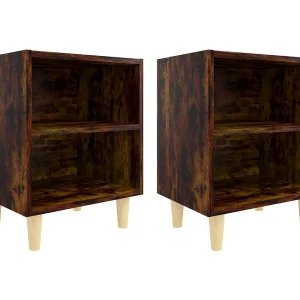 Haugesund  Nachtkastjes 2 st met houten poten 40x30x50 cm gerookt eiken