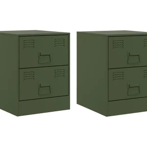 Groton Nachtkastjes 2 st 34,5x39x44 cm staal groen Groton Nachtkastjes 2 st 34,5x39x44 cm staal groen