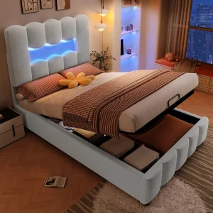 Gestoffeerd opbergbed – 90 x 200 cm – met hydraulische opberging + verstelbaar hoofdeinde – fluweel – grijs Gestoffeerd opbergbed – 90 x 200 cm – met hydraulische opberging + verstelbaar hoofdeinde – fluweel – grijs