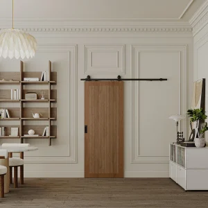 Hangende schuifdeur van hout en mdf, donker naturel – H205 x L93 cm – SANDORA Hangende schuifdeur van hout en mdf, donker naturel – H205 x L93 cm – SANDORA