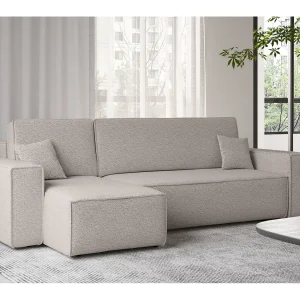 Hoekbank met slaapfunctie en bedstee, hoekbank L-vormig, hoekbank L-vormig BEST stof Abriamo donkerbeige links