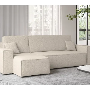 Hoekbank met slaapfunctie en bedstee, hoekbank L-vormig, hoekbank L-vormig BEST stof Abriamo Beige Links Hoekbank met slaapfunctie en bedstee, hoekbank L-vormig, hoekbank L-vormig BEST stof Abriamo Beige Links