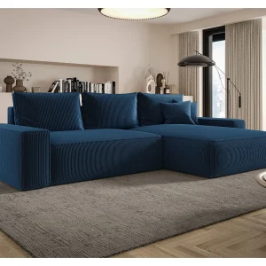 Hoekbank MONA met slaapfunctie POSO 05 donkerblauw rechts L-vormige bank met opbergruimte woonkamerbank slaapbank Hoekbank MONA met slaapfunctie POSO 05 donkerblauw rechts L-vormige bank met opbergruimte woonkamerbank slaapbank