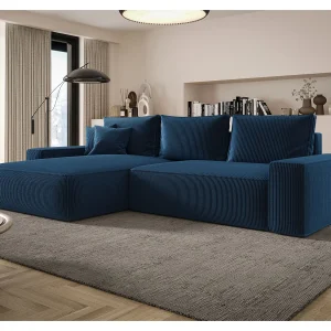 Hoekbank MONA met slaapfunctie POSO 05 donkerblauw links L-vormige bank met opbergruimte woonkamerbank slaapbank Hoekbank MONA met slaapfunctie POSO 05 donkerblauw links L-vormige bank met opbergruimte woonkamerbank slaapbank